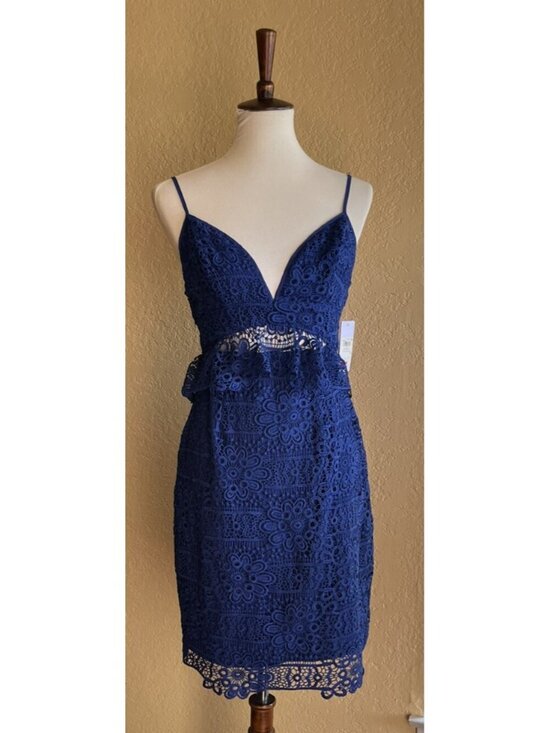 Guess Dresses & Skirts - Guess Blue Lace Cutout Dress Size 6 Strappy Sheath Cocktail Party